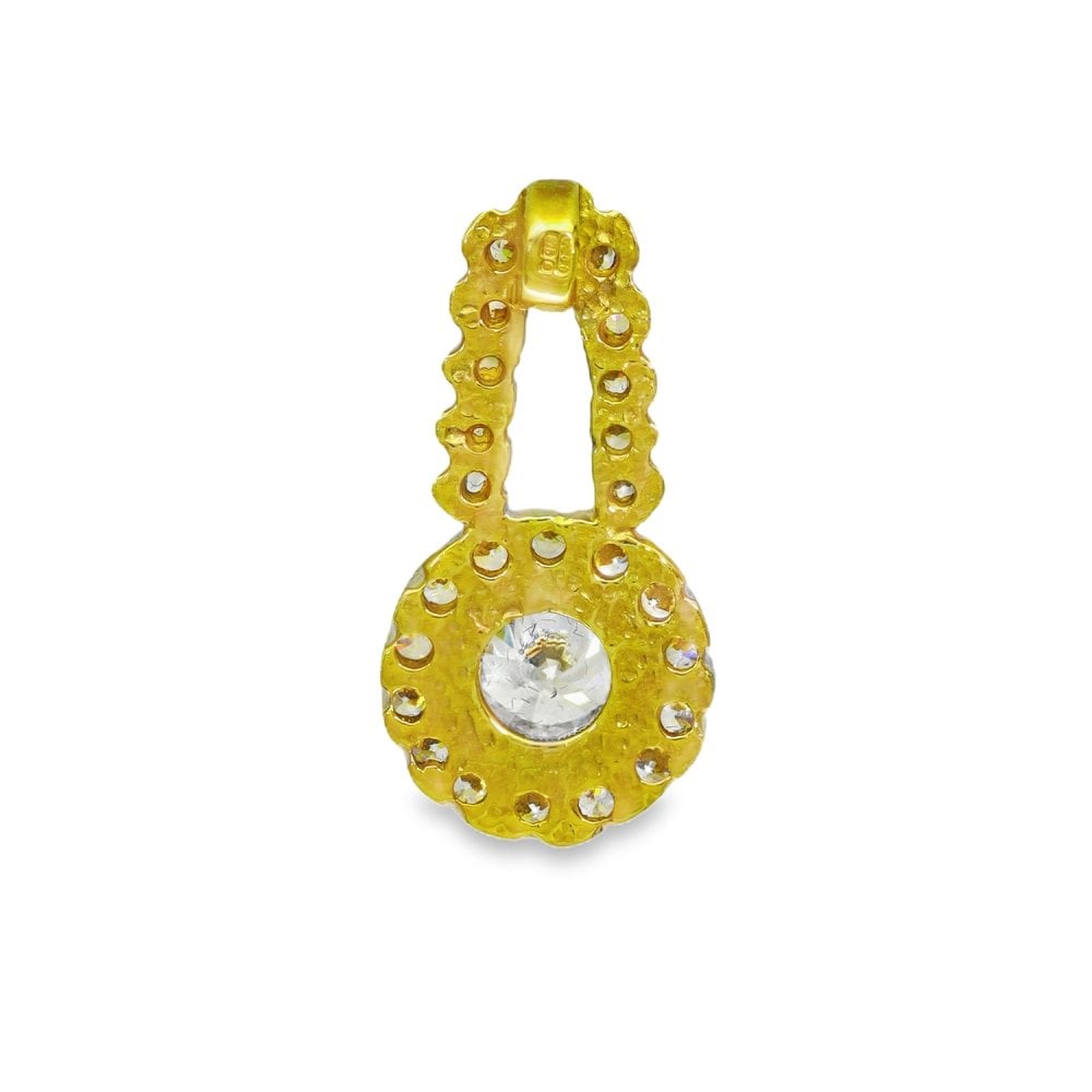 9ct Yellow & White Gold CZ Halo Pendant - 13x25x4.5mm - 2.7g