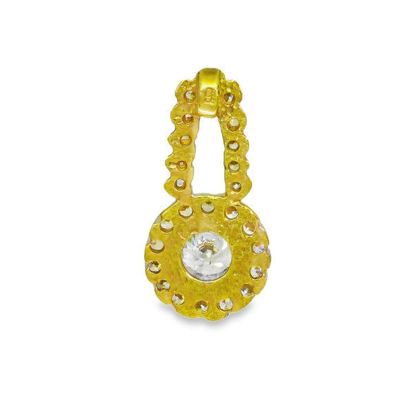 9ct Yellow & White Gold CZ Halo Pendant - 13x25x4.5mm - 2.7g