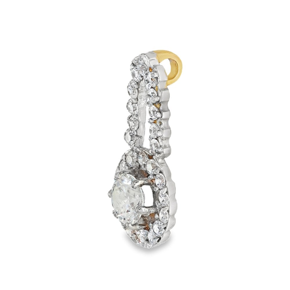 9ct Yellow & White Gold CZ Halo Pendant - 13x25x4.5mm - 2.7g