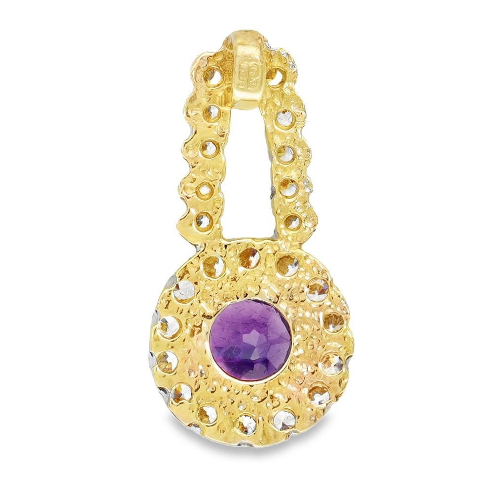 9ct Yellow & White Gold Amethyst & CZ Halo Pendant - 13x25x4.5mm