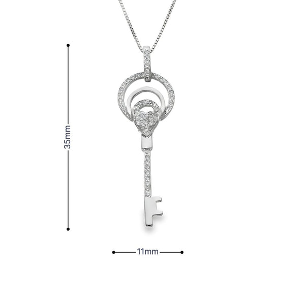 18ct White Gold Diamond Heart Key Pendant & Chain - 18" - 0.28ct