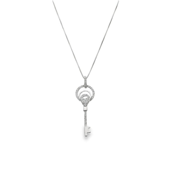 18ct White Gold Diamond Heart Key Pendant & Chain - 18" - 0.28ct