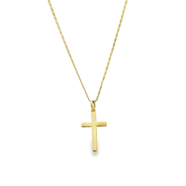 9ct Yellow Gold Block Cross Pendant & Fancy Chain - 16" - 4.3g