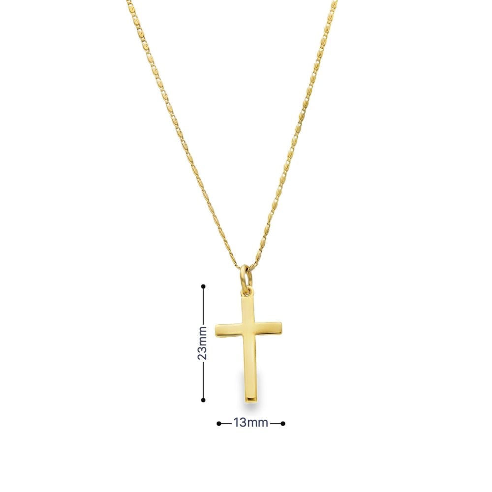 9ct Yellow Gold Block Cross Pendant & Fancy Chain - 16" - 4.3g