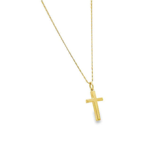 9ct Yellow Gold Block Cross Pendant & Fancy Chain - 16" - 4.3g