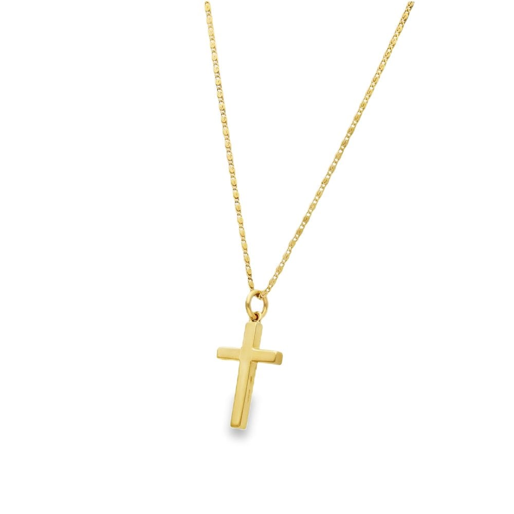 9ct Yellow Gold Block Cross Pendant & Fancy Chain - 16" - 4.3g