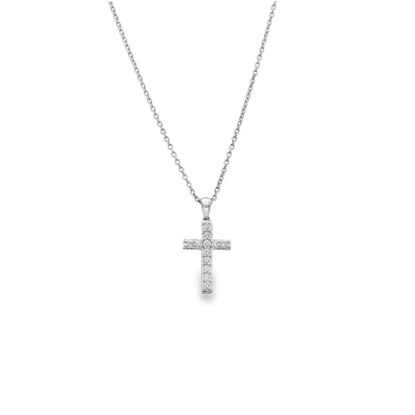 9ct White Gold Diamond Cross Pendant & Trace Chain - 18" -0.31ct