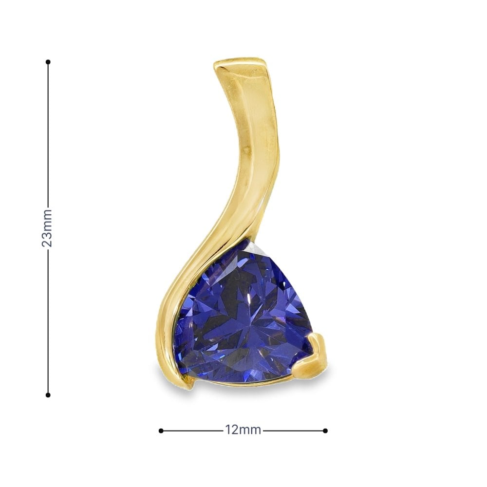 9ct Yellow Gold Trillion Tanzanite Pendant - 12x23x6mm - 3.4g