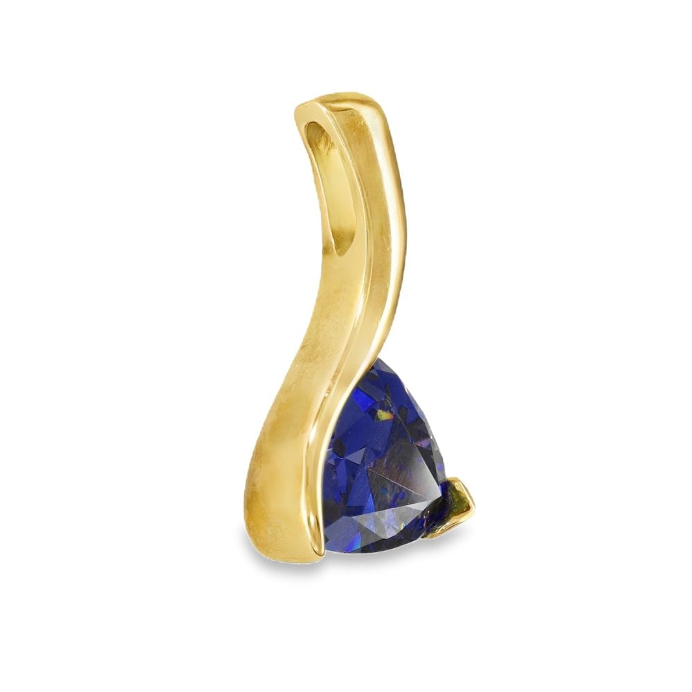 9ct Yellow Gold Trillion Tanzanite Pendant - 12x23x6mm - 3.4g
