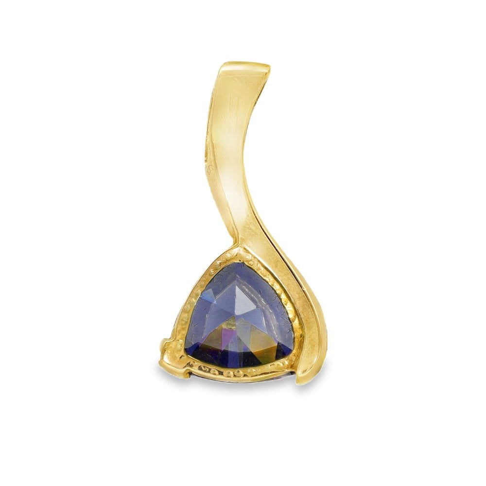 9ct Yellow Gold Trillion Tanzanite Pendant - 12x23x6mm - 3.4g