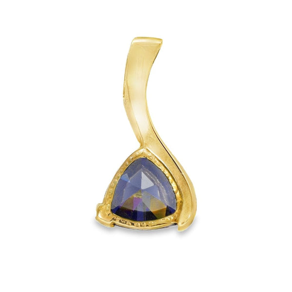 9ct Yellow Gold Trillion Tanzanite Pendant - 12x23x6mm - 3.4g
