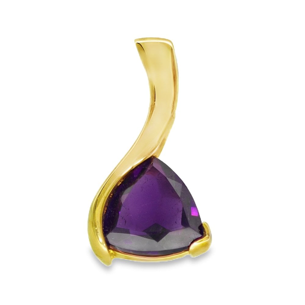 9ct Yellow Gold Trillion Amethyst Pendant - 12x23x6mm - 2.8g