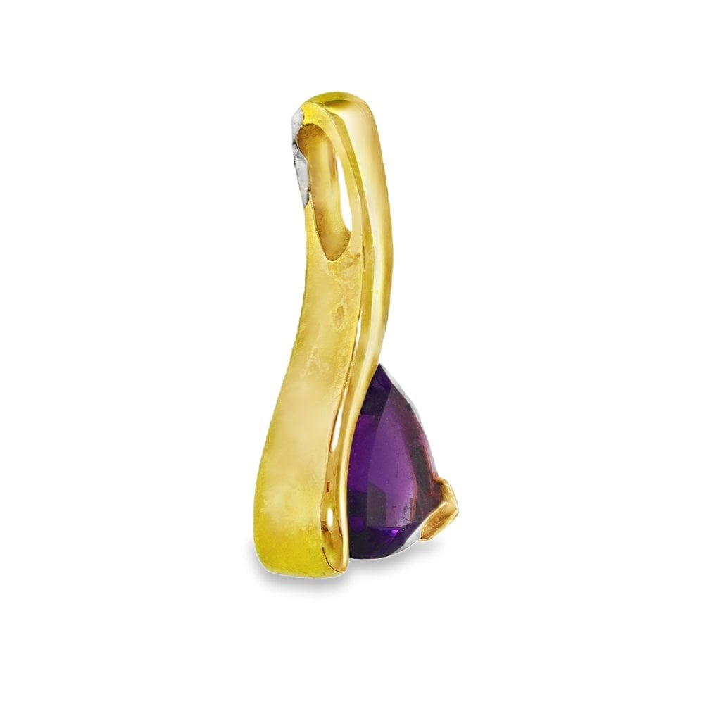 9ct Yellow Gold Trillion Amethyst Pendant - 12x23x6mm - 2.8g