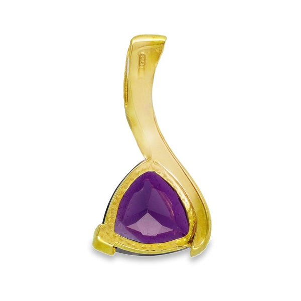 9ct Yellow Gold Trillion Amethyst Pendant - 12x23x6mm - 2.8g