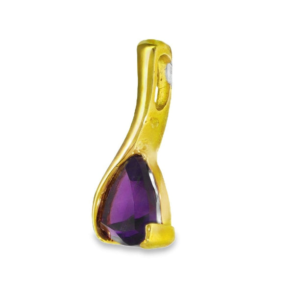 9ct Yellow Gold Trillion Amethyst Pendant - 12x23x6mm - 2.8g