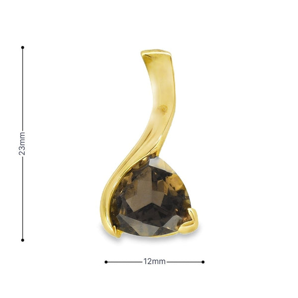 9ct Yellow Gold Trillion Smoky Quartz Pendant - 12x23x6mm - 2.9g