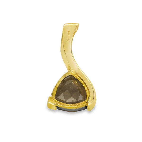 9ct Yellow Gold Trillion Smoky Quartz Pendant - 12x23x6mm - 2.9g