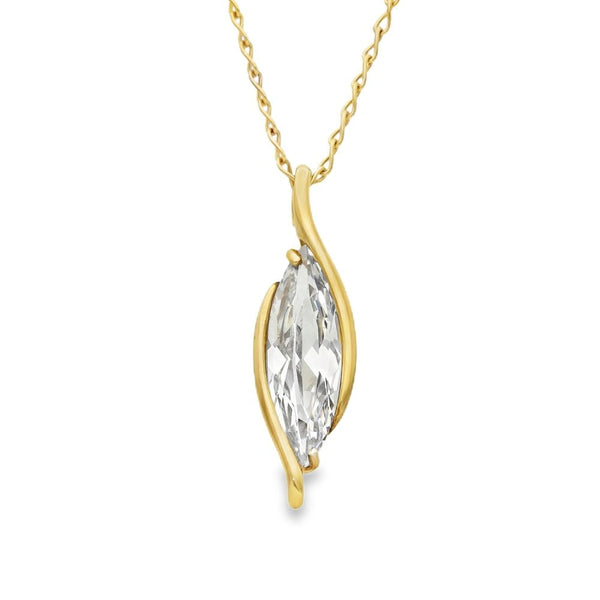 9ct Yellow Gold CZ Marquise Pendant & Necklace - 18" - 5.7g