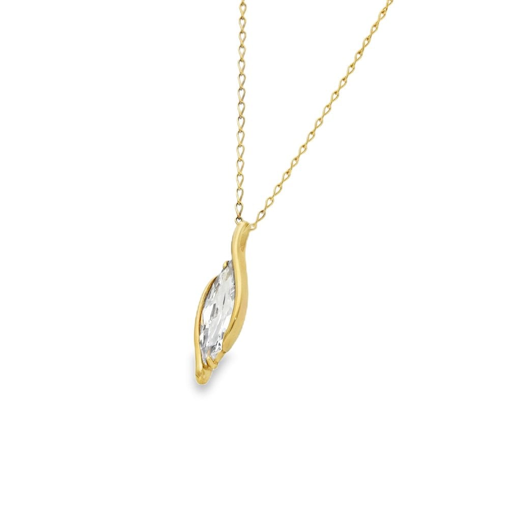 9ct Yellow Gold CZ Marquise Pendant & Necklace - 18" - 5.7g