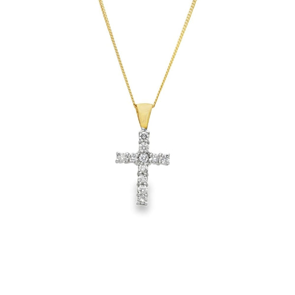 9ct Yellow & White Gold Diamond Cross Pendant & Chain - 0.50ct