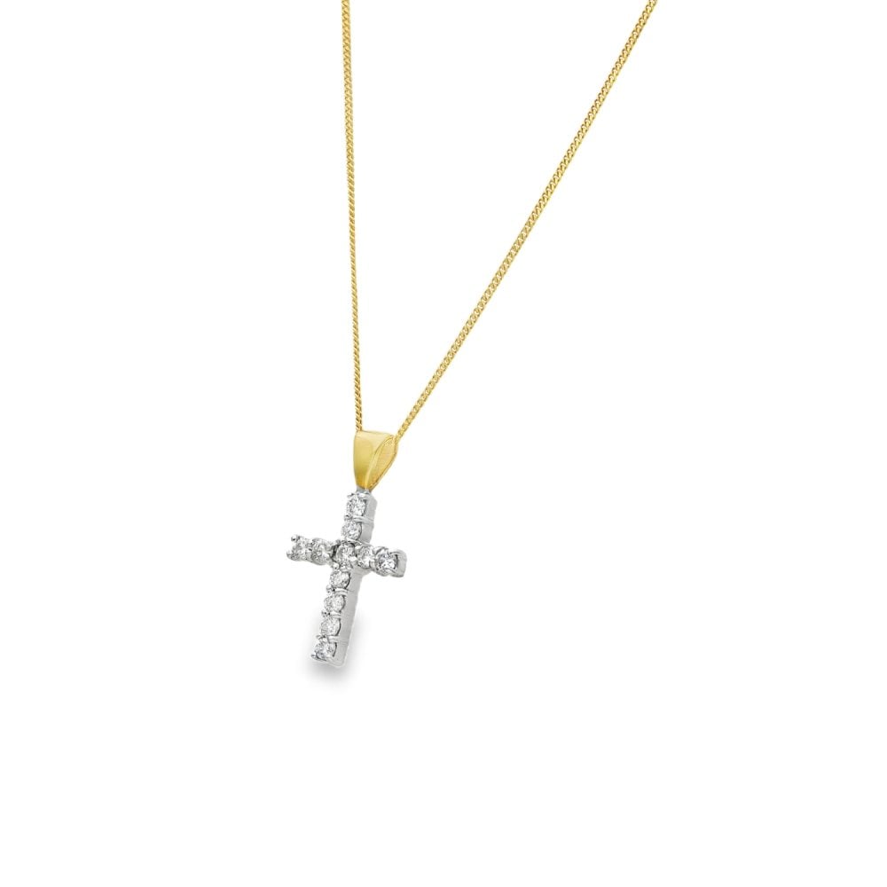 9ct Yellow & White Gold Diamond Cross Pendant & Chain - 0.50ct