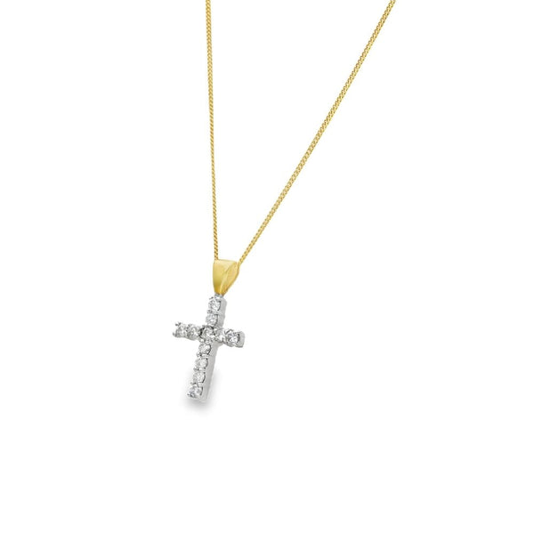 9ct Yellow & White Gold Diamond Cross Pendant & Chain - 0.50ct