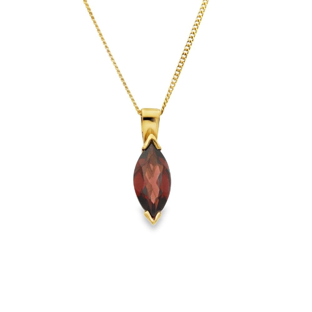 9ct Yellow Gold Marquise Garnet Pendant & Necklace - 18" - 3.0g