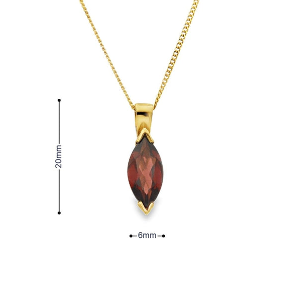 9ct Yellow Gold Marquise Garnet Pendant & Necklace - 18" - 3.0g