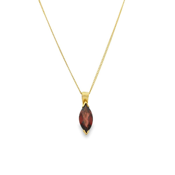 9ct Yellow Gold Marquise Garnet Pendant & Necklace - 18" - 3.0g
