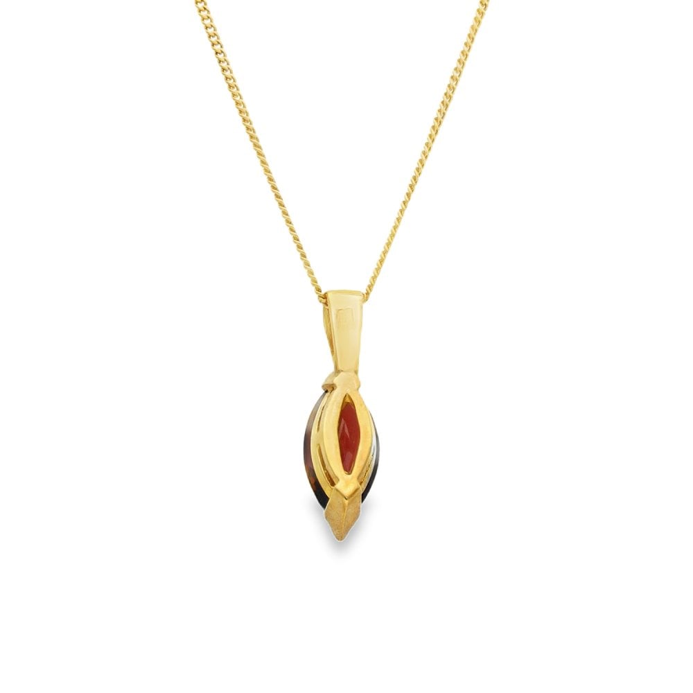 9ct Yellow Gold Marquise Garnet Pendant & Necklace - 18" - 3.0g