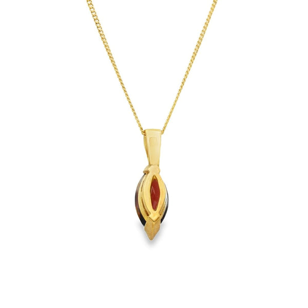 9ct Yellow Gold Marquise Garnet Pendant & Necklace - 18" - 3.0g