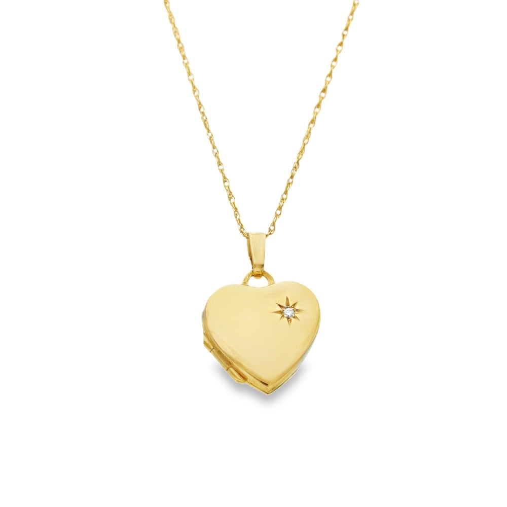 9ct White Gold Diamond Heart Locket & Necklace - 16/18" - 2.1g