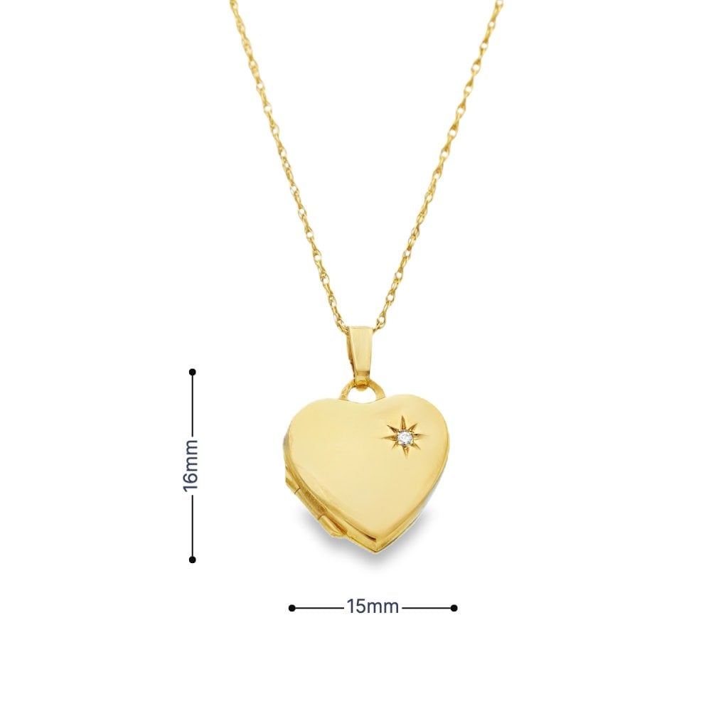 9ct White Gold Diamond Heart Locket & Necklace - 16/18" - 2.1g