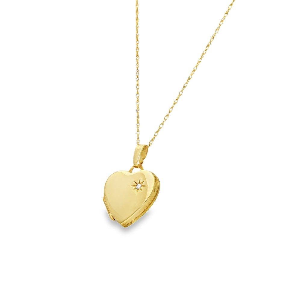 9ct White Gold Diamond Heart Locket & Necklace - 16/18" - 2.1g