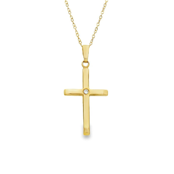 9ct Yellow Gold Diamond Cross Pendant & Necklace - 18" - 0.02ct