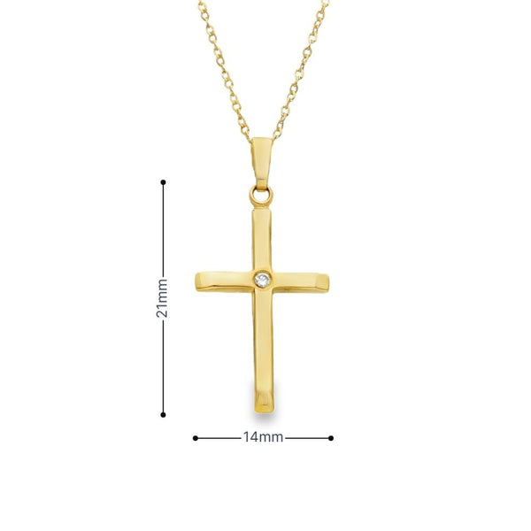 9ct Yellow Gold Diamond Cross Pendant & Necklace - 18" - 0.02ct