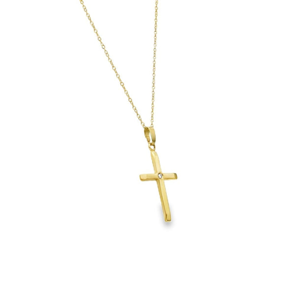 9ct Yellow Gold Diamond Cross Pendant & Necklace - 18" - 0.02ct