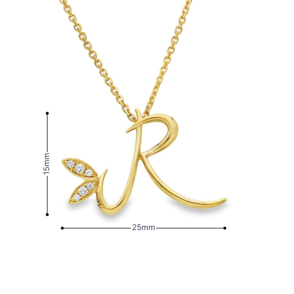 9ct Yellow Gold Diamond Initial R Butterfly Pendant & Necklace