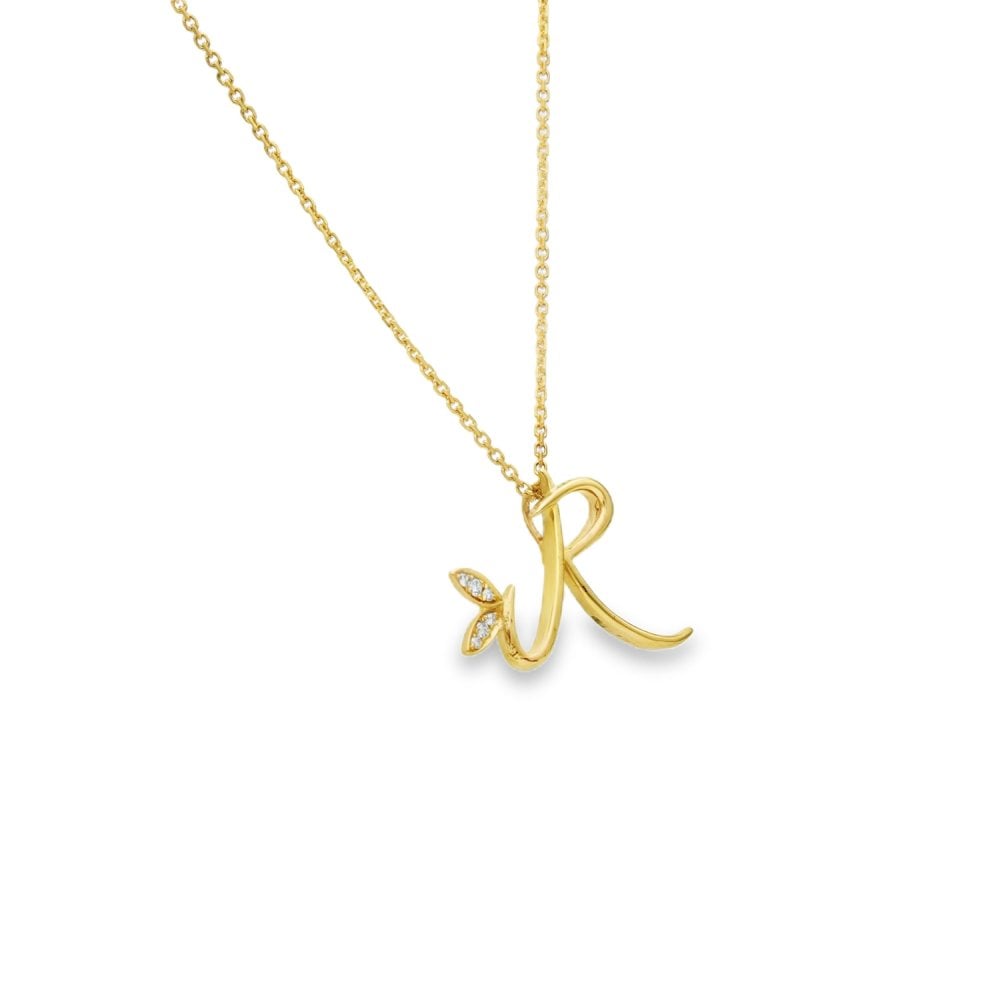 9ct Yellow Gold Diamond Initial R Butterfly Pendant & Necklace