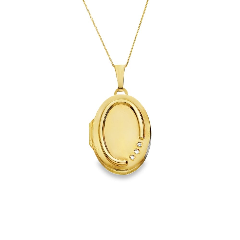 9ct Yellow Gold Diamond Locket & Necklace - 17x26x6mm - 0.02ct