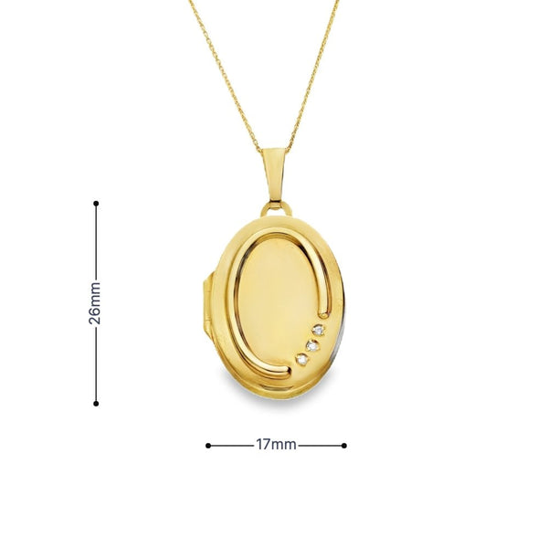 9ct Yellow Gold Diamond Locket & Necklace - 17x26x6mm - 0.02ct