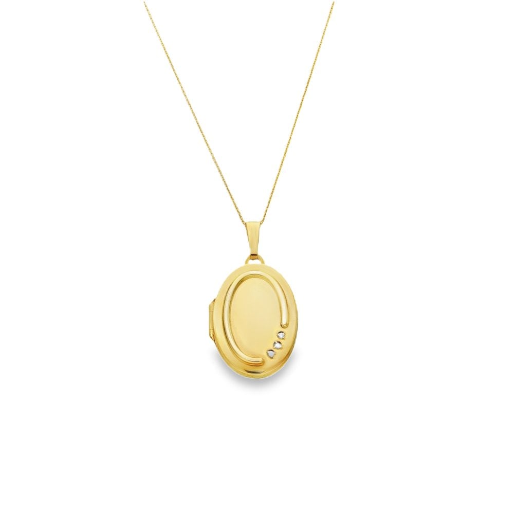 9ct Yellow Gold Diamond Locket & Necklace - 17x26x6mm - 0.02ct