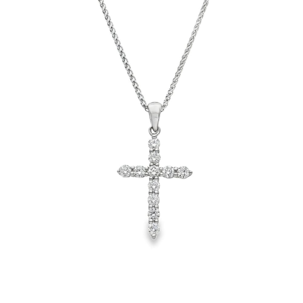18ct White Gold Diamond Cross Pendant & Spiga Chain -16" -0.43ct