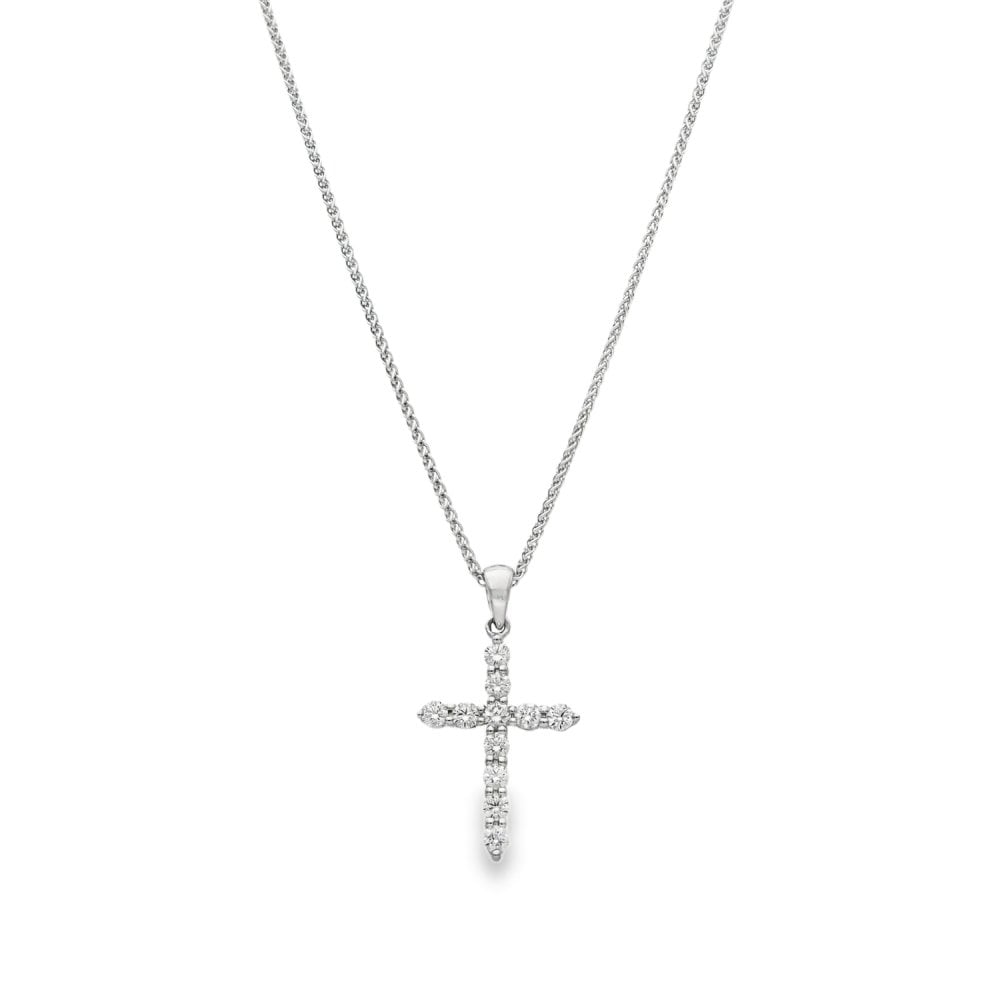 18ct White Gold Diamond Cross Pendant & Spiga Chain -16" -0.43ct