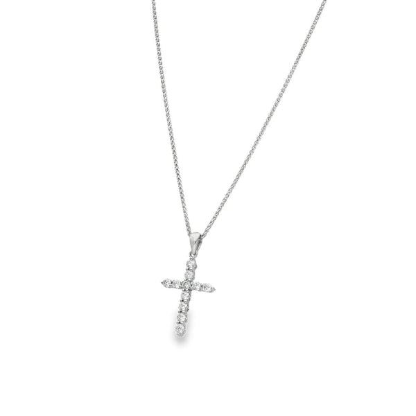 18ct White Gold Diamond Cross Pendant & Spiga Chain -16" -0.43ct