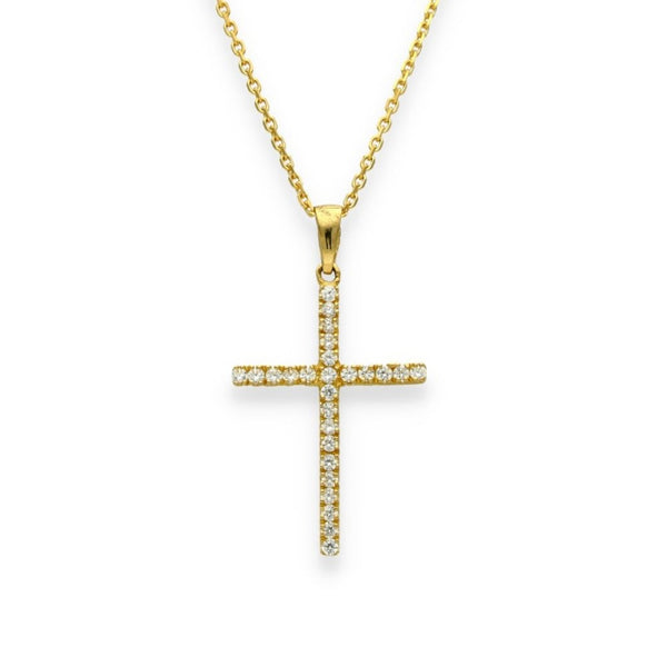 9ct Yellow Gold Cubic Zirconia Cross Pendant & Chain - 16/18"