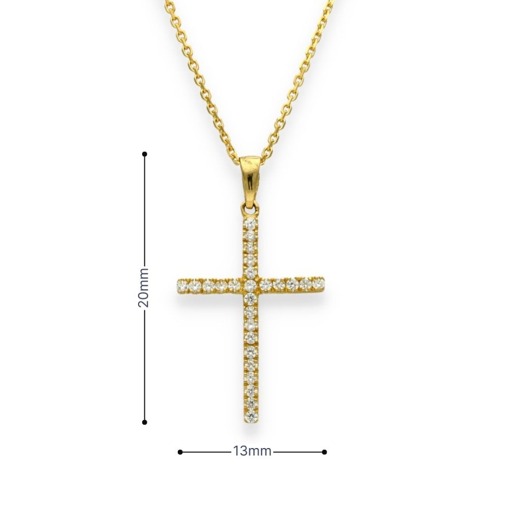 9ct Yellow Gold Cubic Zirconia Cross Pendant & Chain - 16/18"