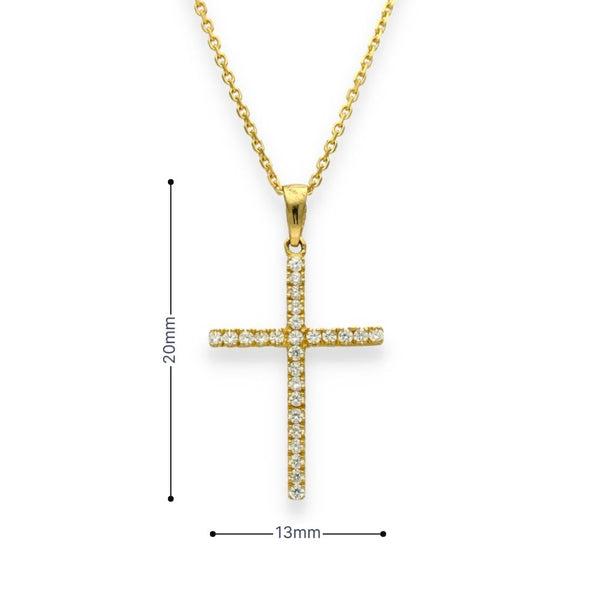 9ct Yellow Gold Cubic Zirconia Cross Pendant & Chain - 16/18"