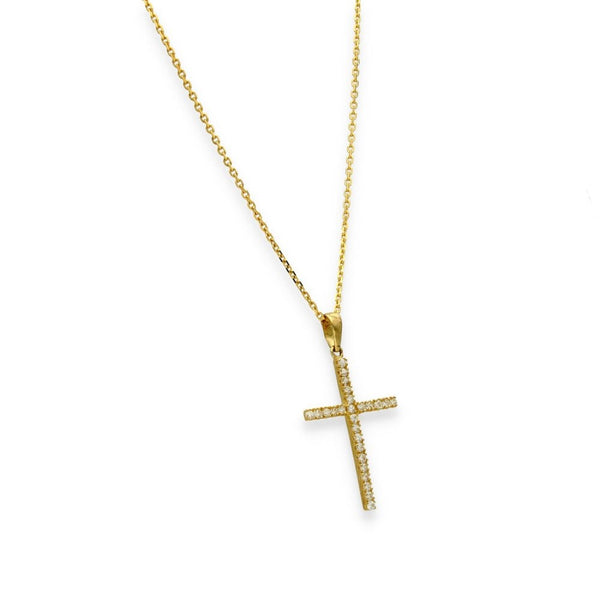 9ct Yellow Gold Cubic Zirconia Cross Pendant & Chain - 16/18"