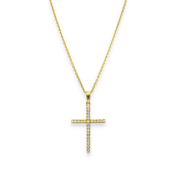 9ct Yellow Gold Cubic Zirconia Cross Pendant & Chain - 16/18"